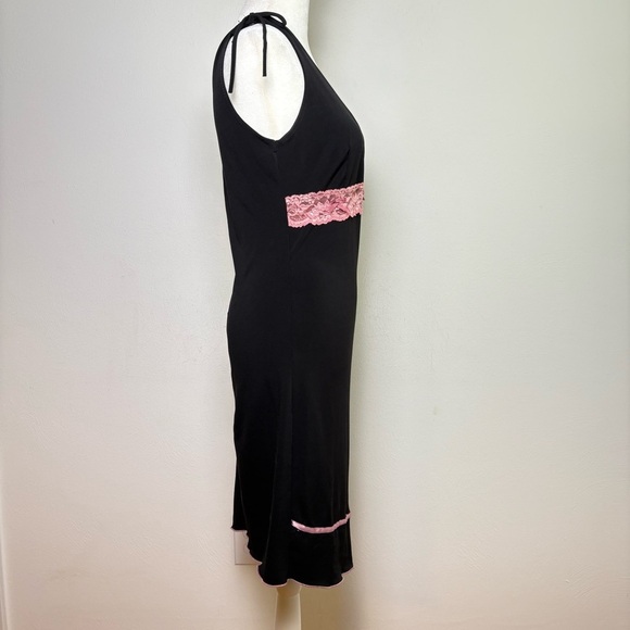 Vintage 90s Y2K Coquette Asymmetrical Babydoll Stretchy  Midi Dress Lace Bow S/M - Picture 9 of 16